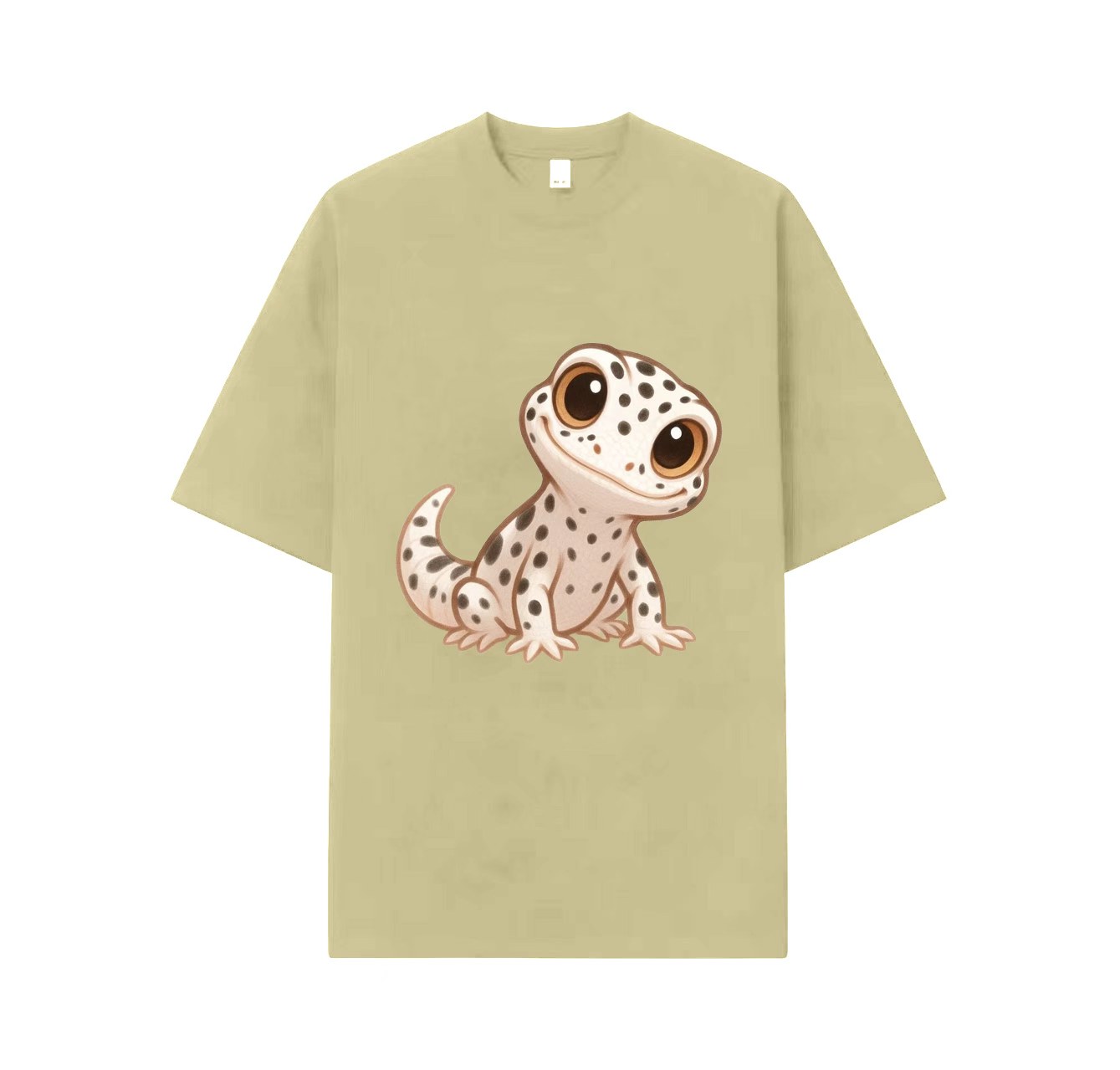 A cute and adorable short-sleeved shirt with a smiling lizard print – a must-have for summer outfits.