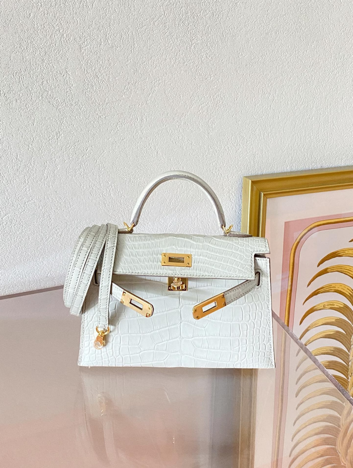 Hermès kelly mini 2 generation glacier white matte crocodile skin