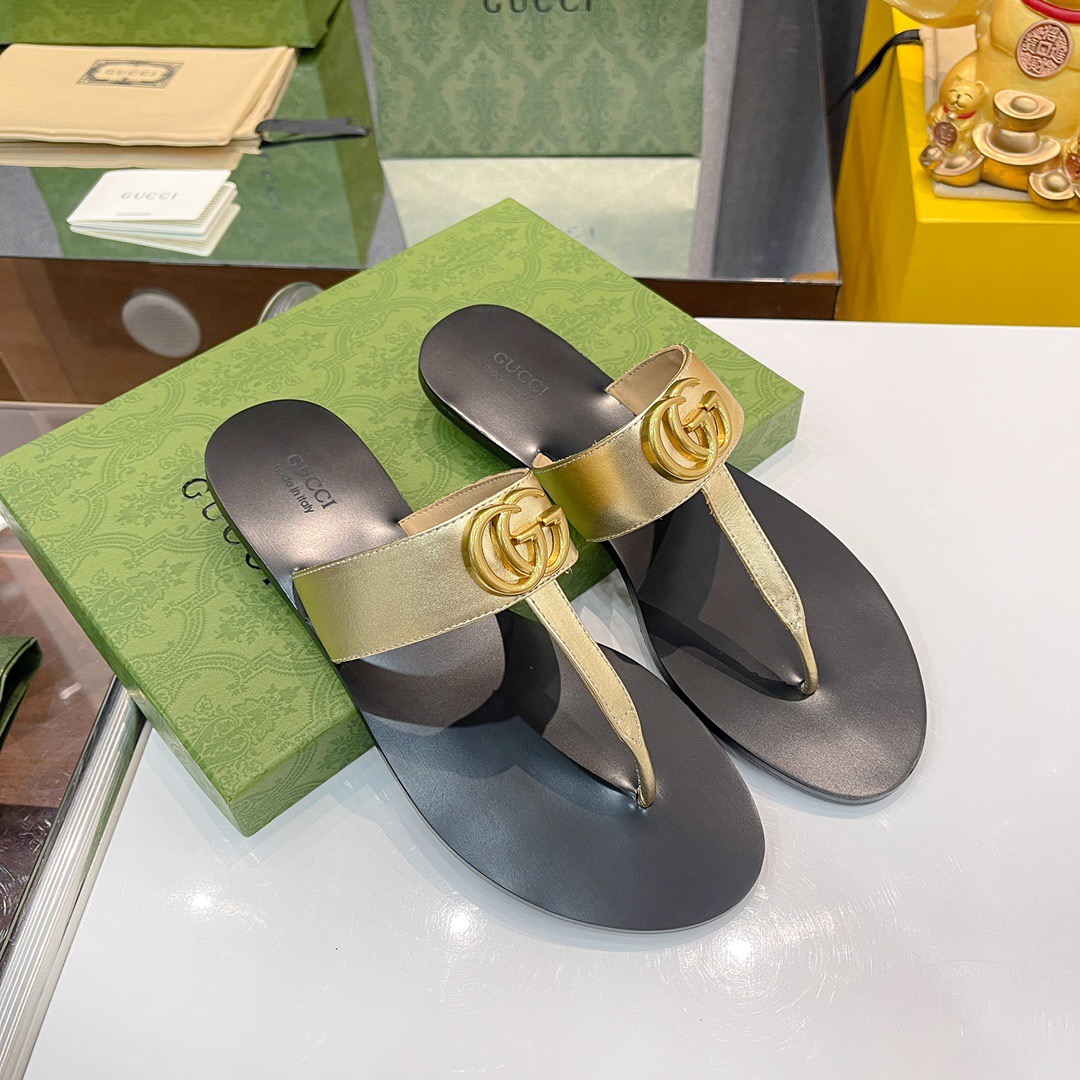 Gucci Slippers Leather thong with Double G Size 36-41 4-Color