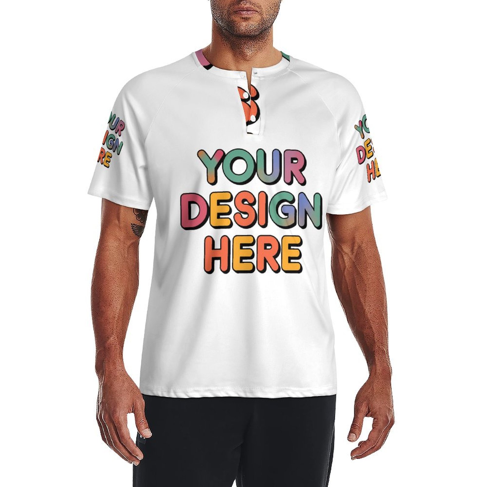 Custom Men’s Comfortable Short Sleeve Tee with Three-Button Neckline