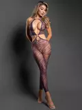 Fantasy Lingerie Purple Zebra Print Crotchless Bodystocking