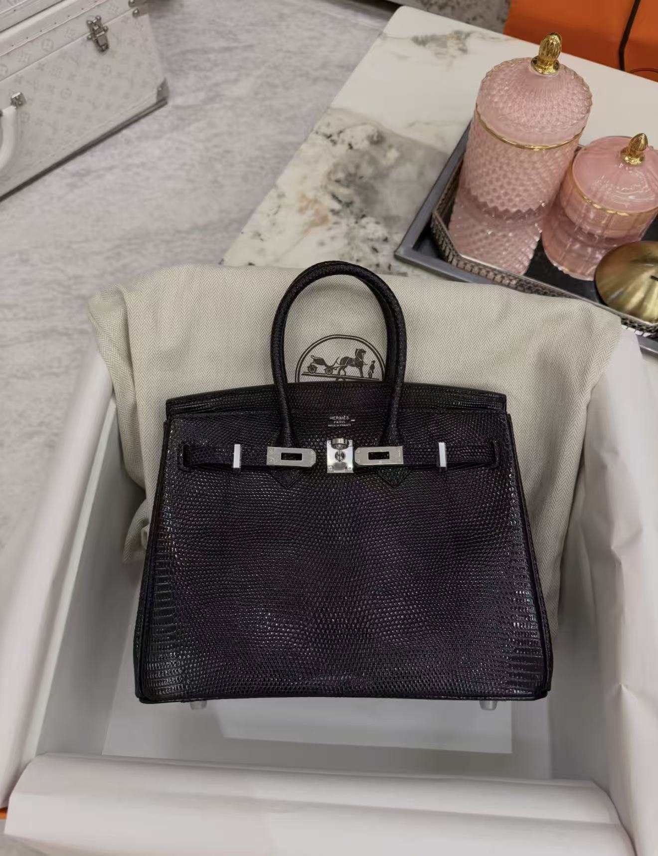 Birkin 25 Custom Lizard Skin with Silver Buckle - Artisantouchss