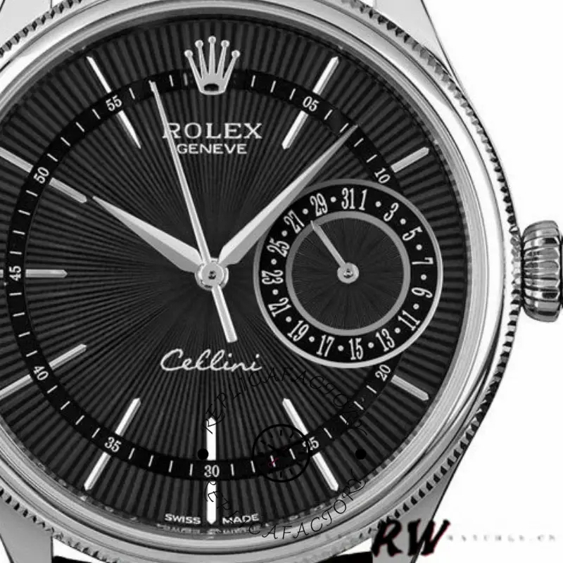 Rolex Cellini Date 50519 Brown Leather Black Dial 39mm Mens Replica Watch