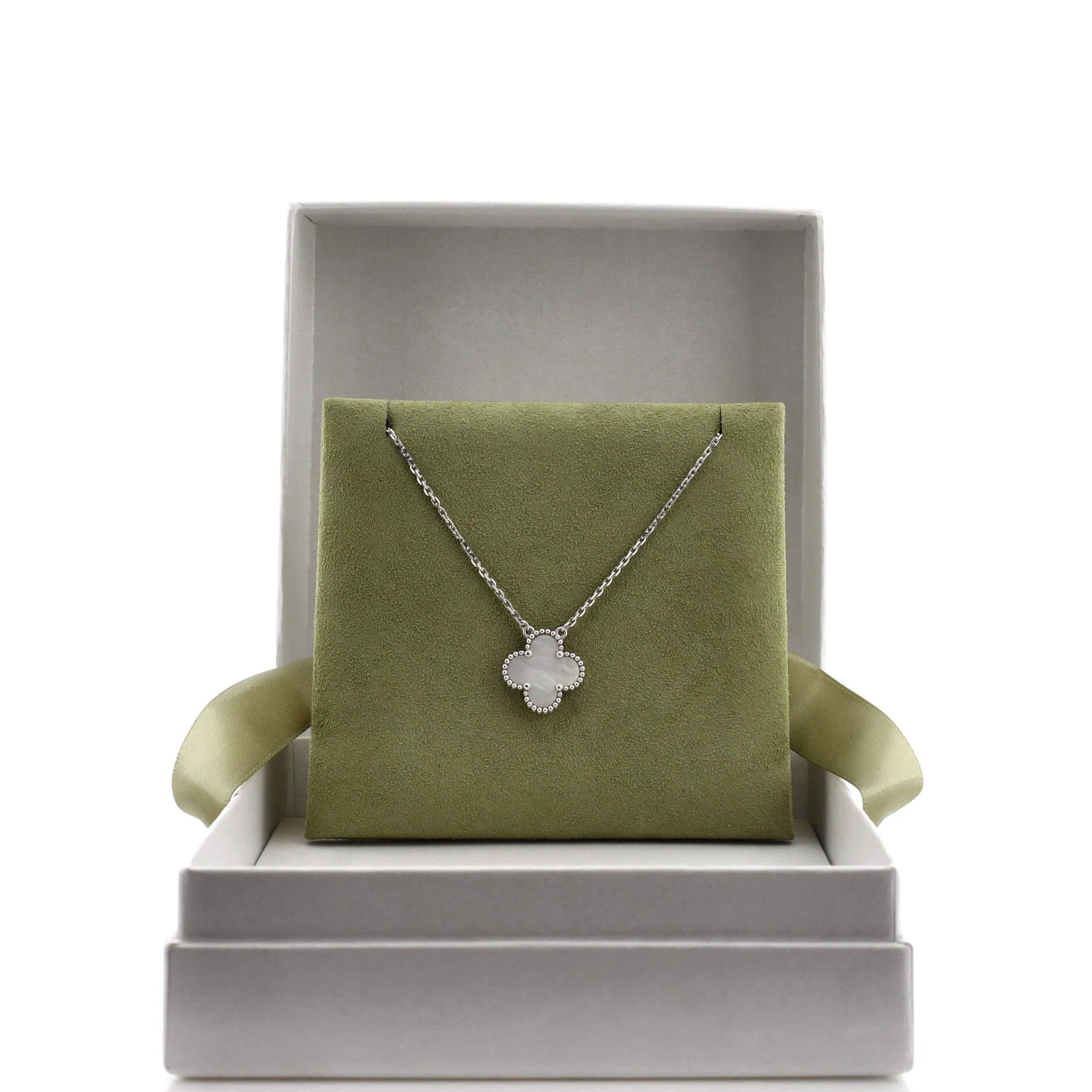 Vintage Alhambra Pendant Necklace 18K White Gold and Mother of Pearl