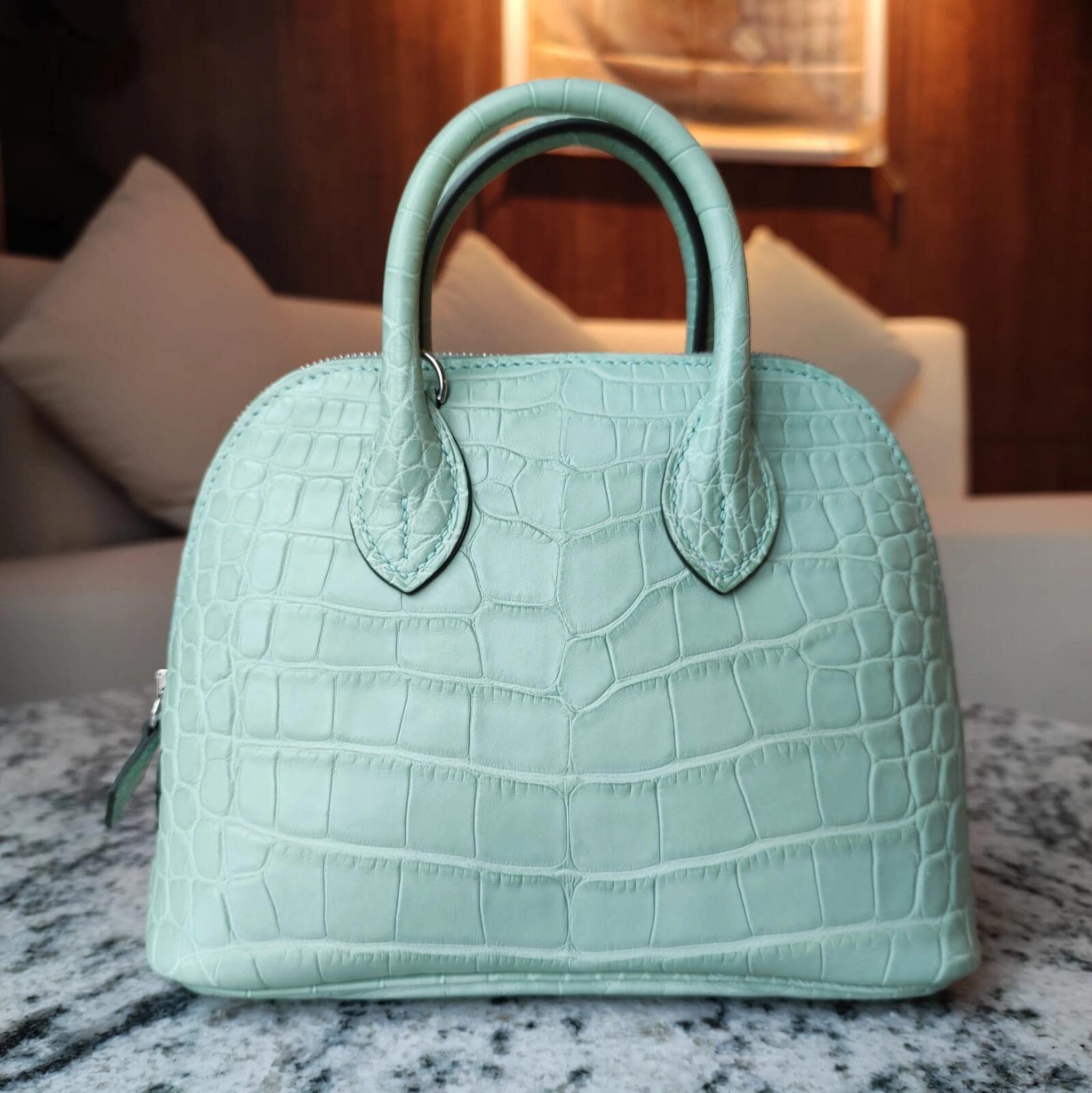 Hermes Bolide Mini 18CM Matte crocodile leather mint green