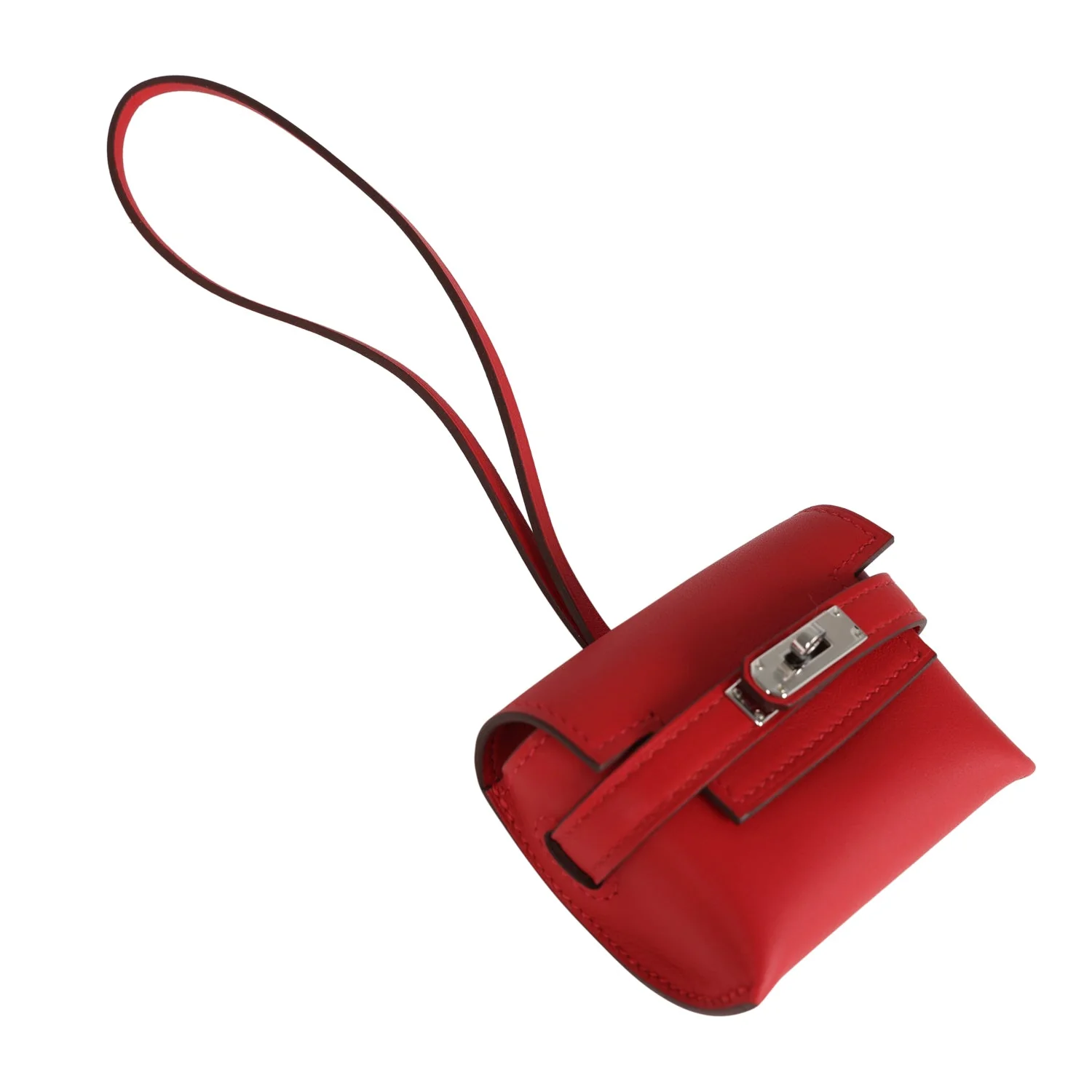 Hermes Kelly Festival Bag Charm Rouge Radieux Swift Palladium Hardware