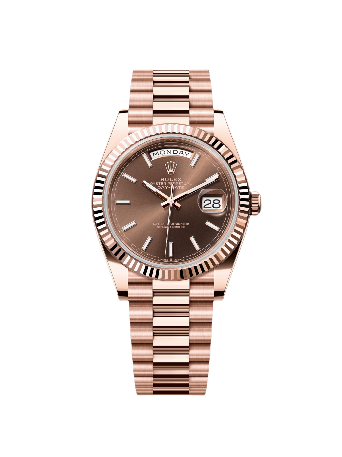 【Super Clone】RLX  Day-Date "President" 40mm Everose Gold Chocolate Index Dial - 228235