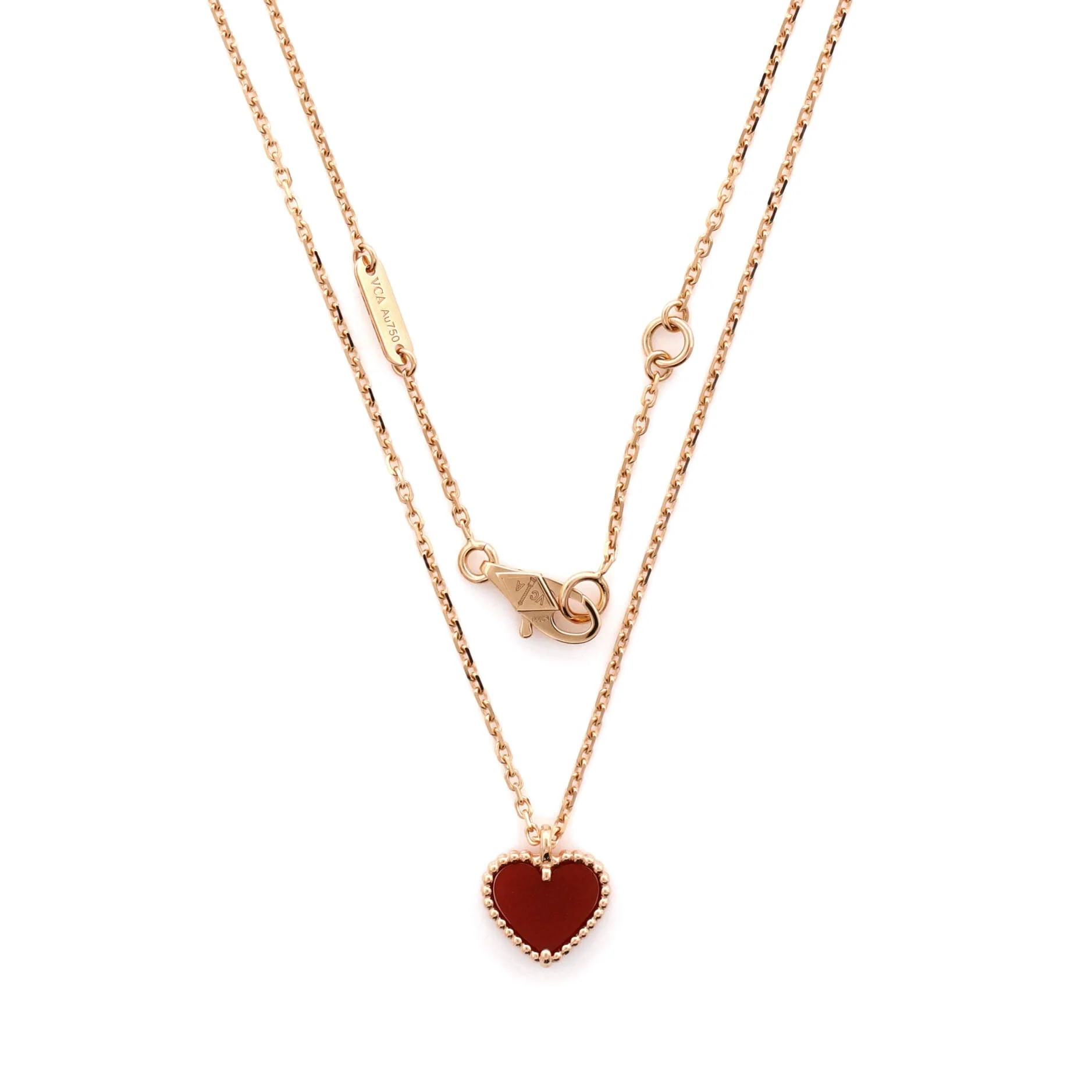 Sweet Alhambra Heart Pendant Necklace 18K Rose Gold and Carnelian
