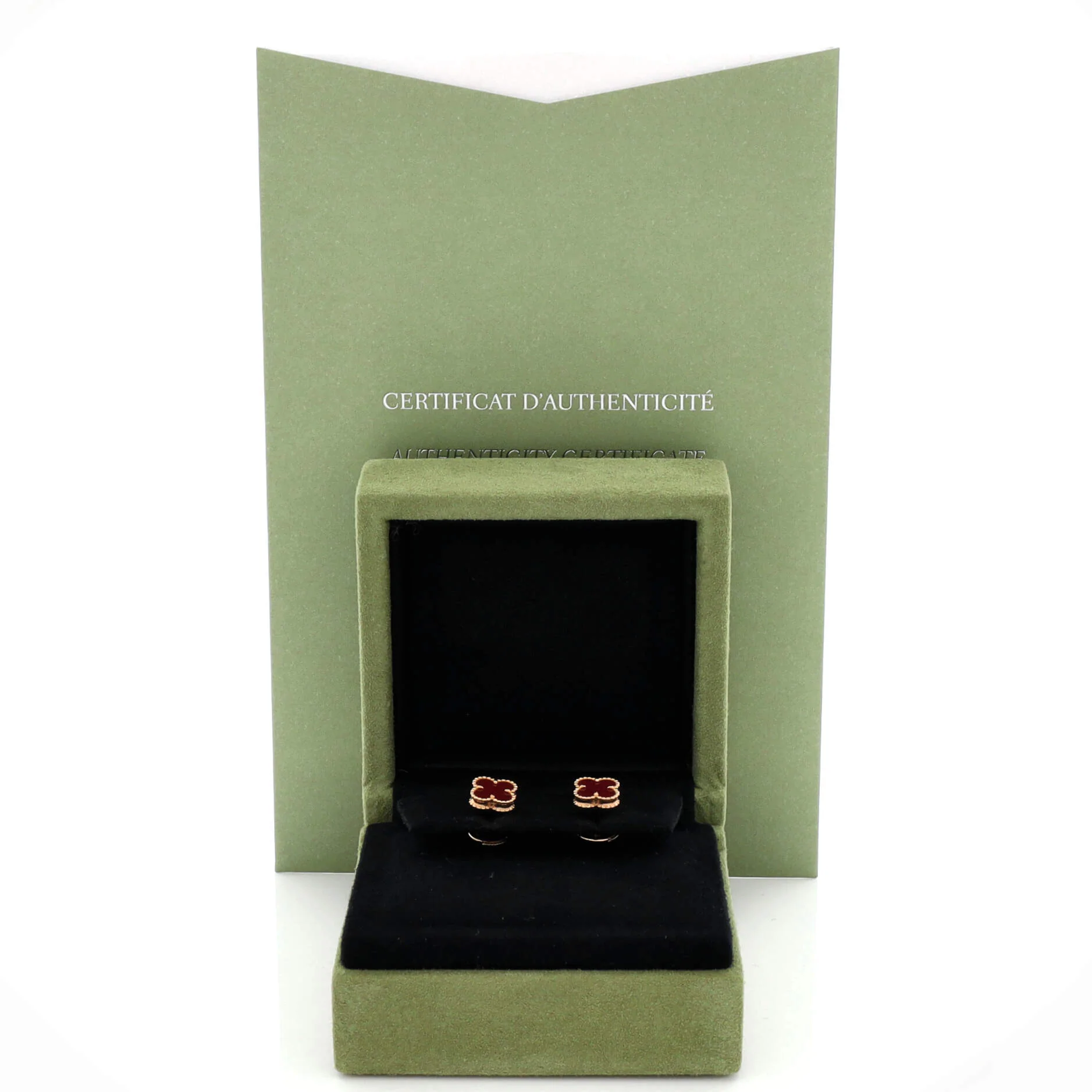 Sweet Alhambra Stud Earrings 18K Rose Gold and Carnelian