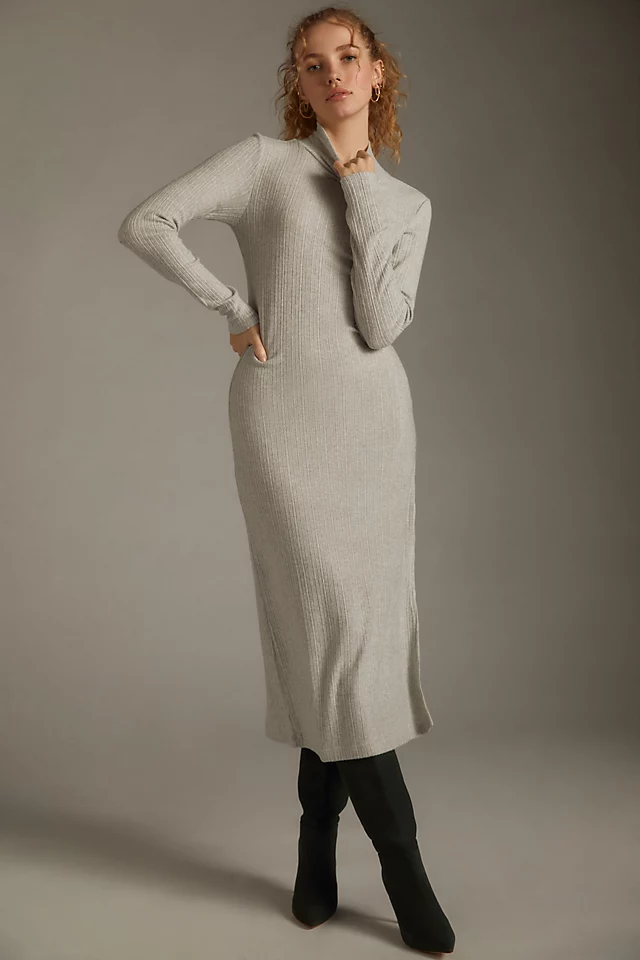 Turtleneck Side-Slit Dress IVORY