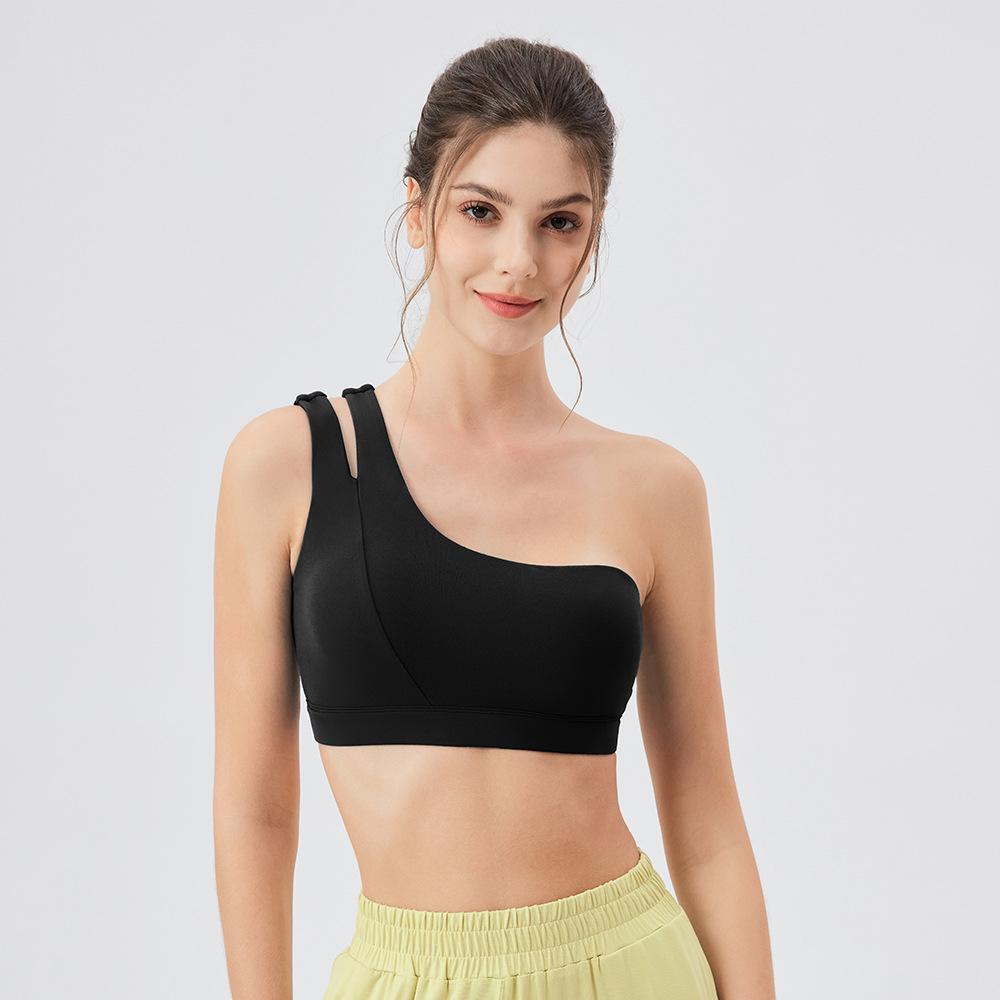 Women's Spring/Summer One-Shoulder Yoga Bra, Shockproof, Medium-Intensity Running & Fitness Bra, Nude Feel, High Elasticity Sports Bra