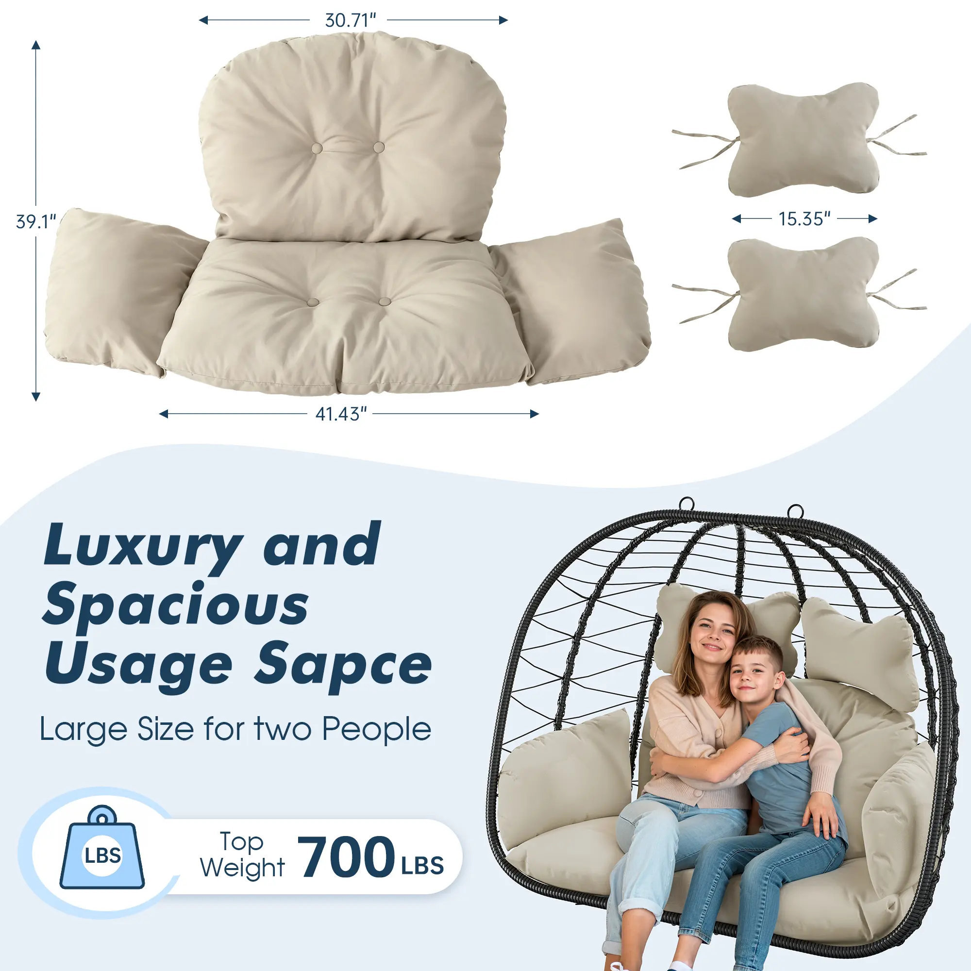 🔥Clearance Sale🔥Double Hanging Egg Chair – Outdoor Patio Swing Chair with Cushions & Stand