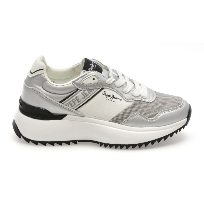 Pantofi sport PEPE JEANS albi, LS60021, din material textil si piele naturala