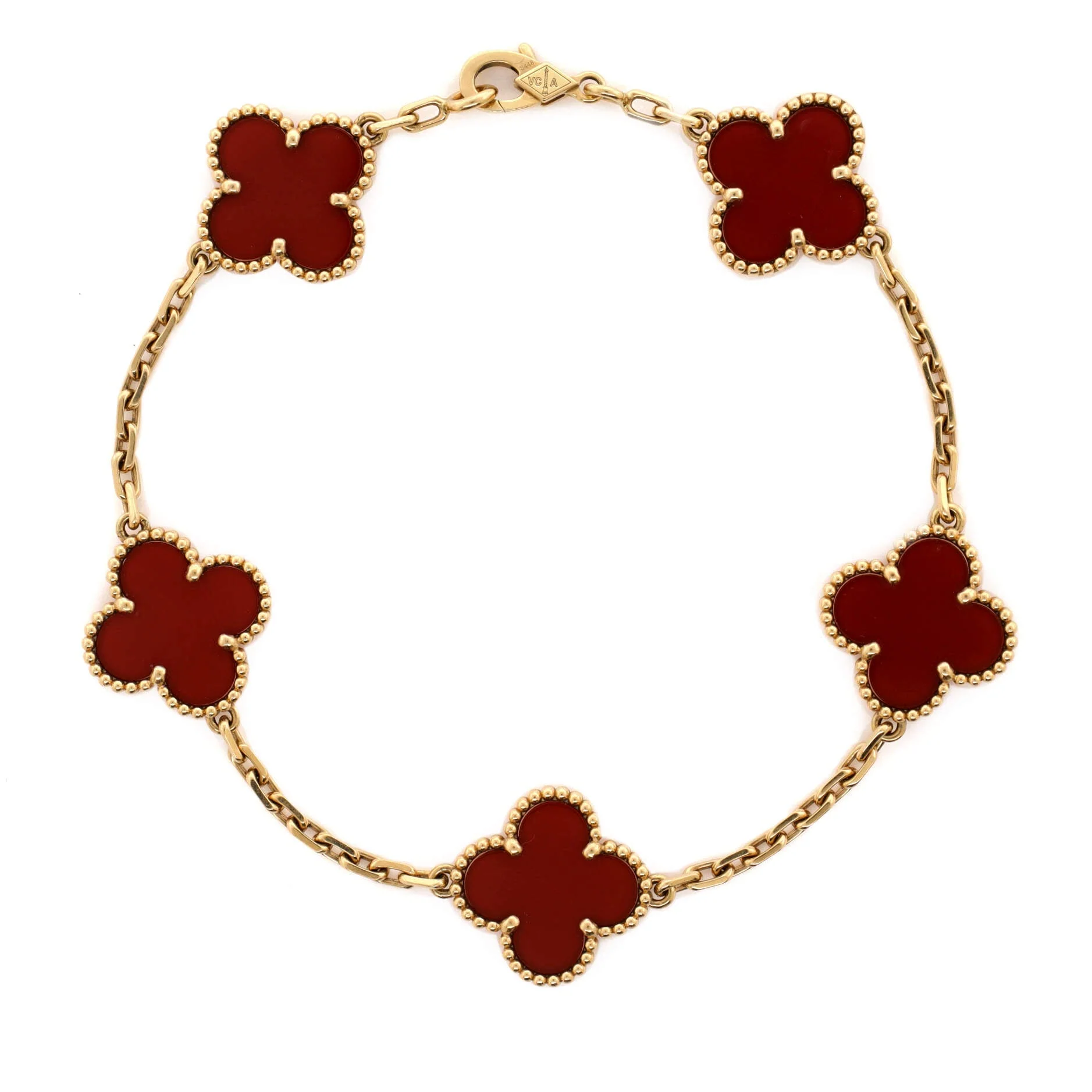 Vintage Alhambra 5 Motifs Bracelet 18K Yellow Gold and Carnelian