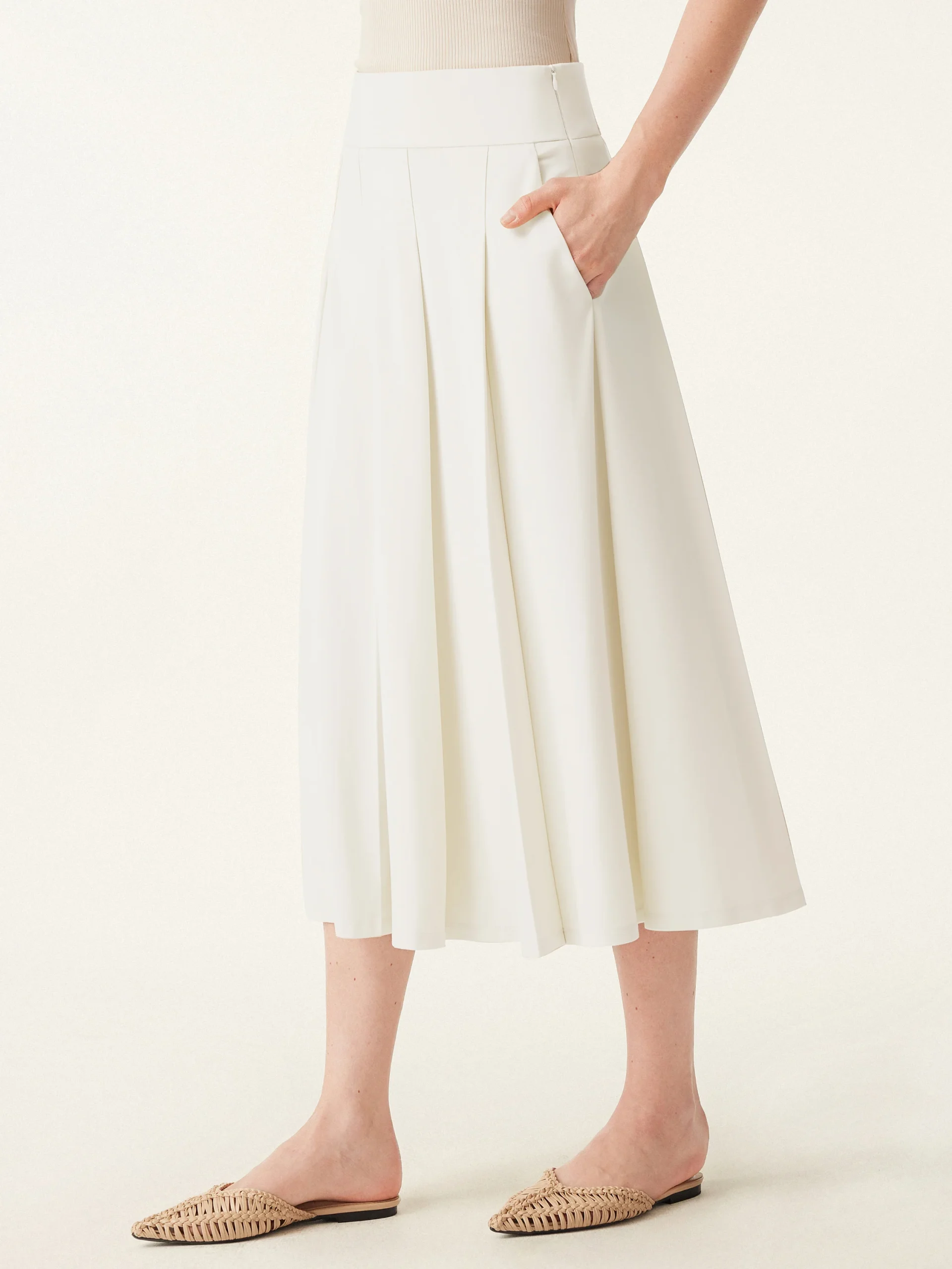 Bamboo Ponte Midi Peated Skirt with Pockets