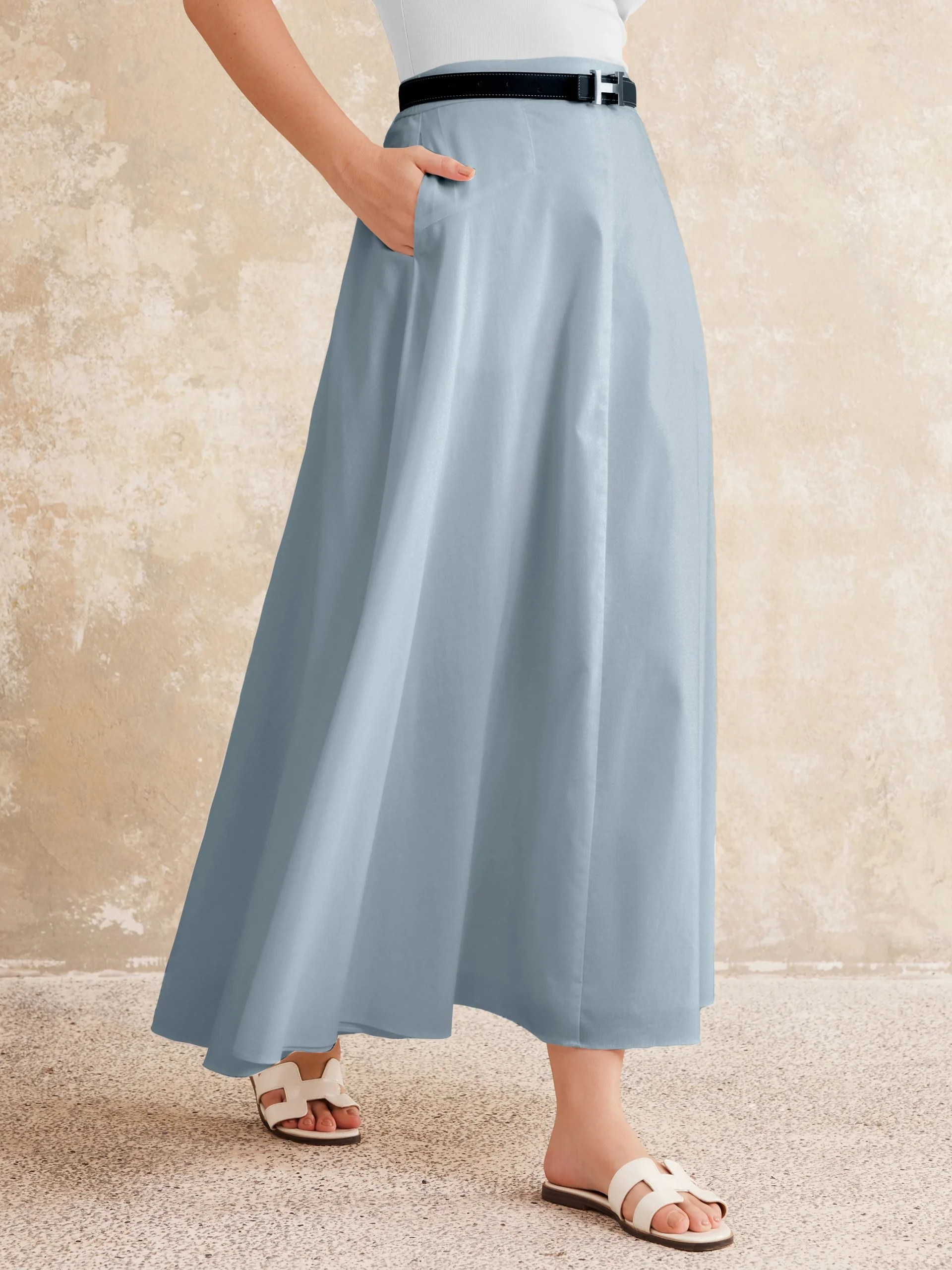 Pull-on Midi Skirt with Pockets