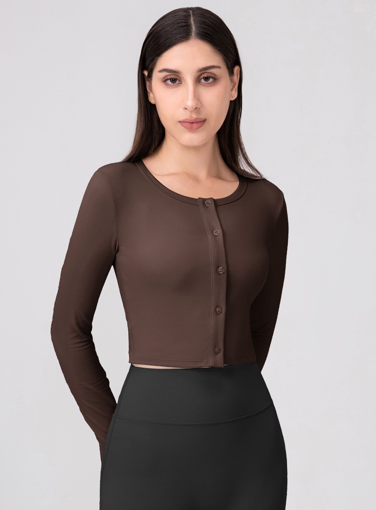 Women's Lycra Yoga Long-Sleeved Button-Down Cardigan Skin-Friendly High-Elasticity T-Shirt Running Fitness Top