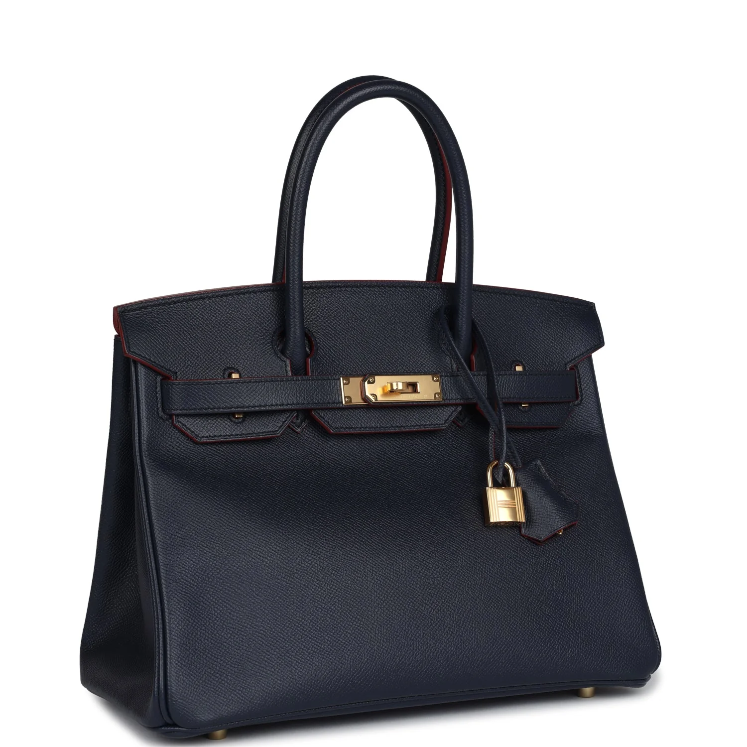 Hermes Birkin 30 Bleu Indigo and Rouge H Contour Epsom Gold Hardware