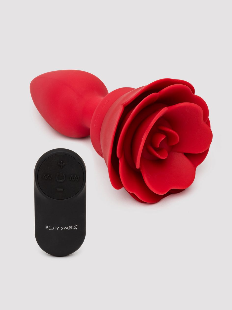 Silicone Vibrating Red Rose Butt Plug with Remote Control