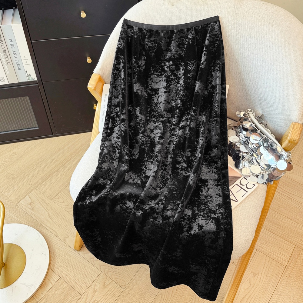 Split A-line skirt jacquard drape long skirt for women