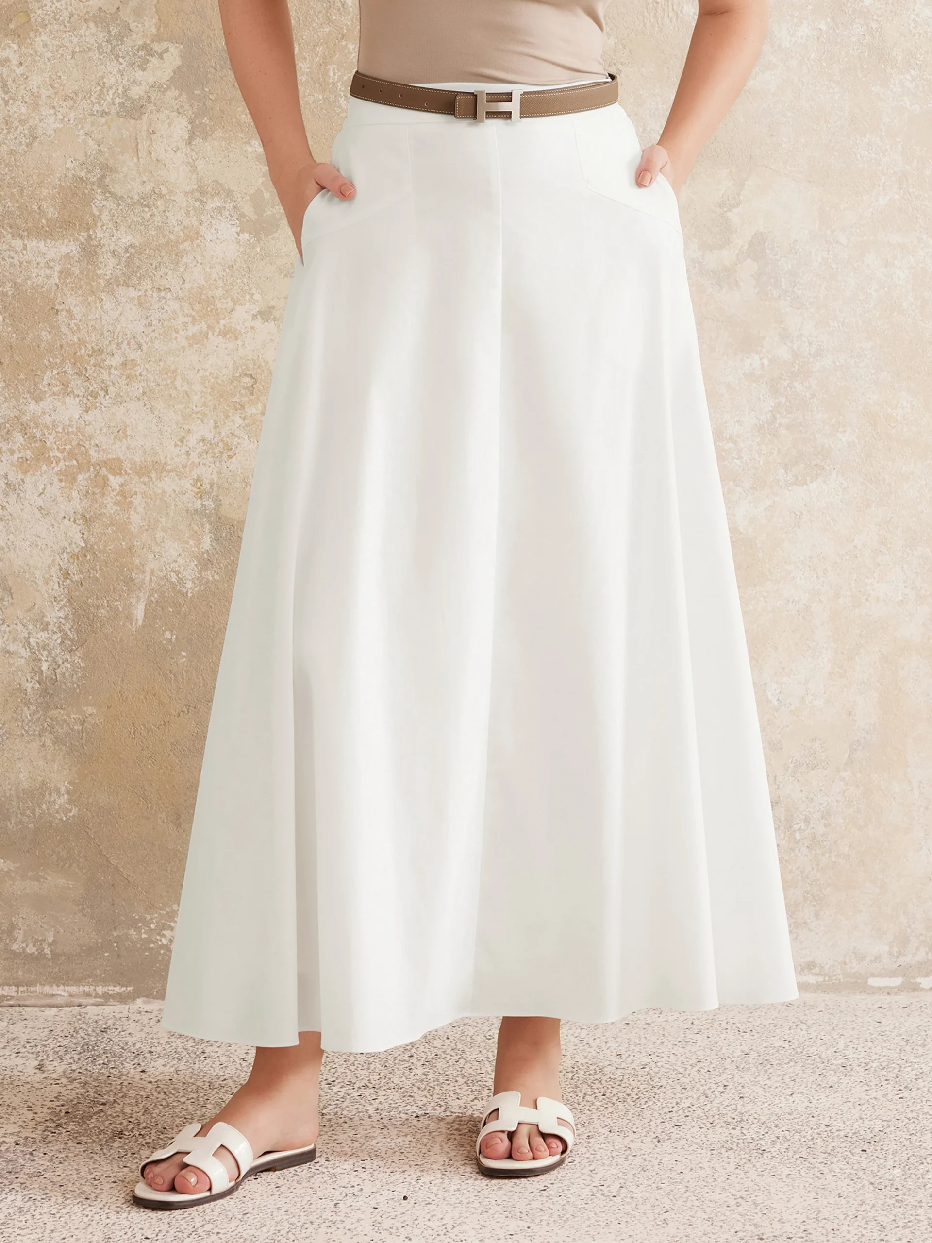 Pull-on Midi Skirt with Pockets