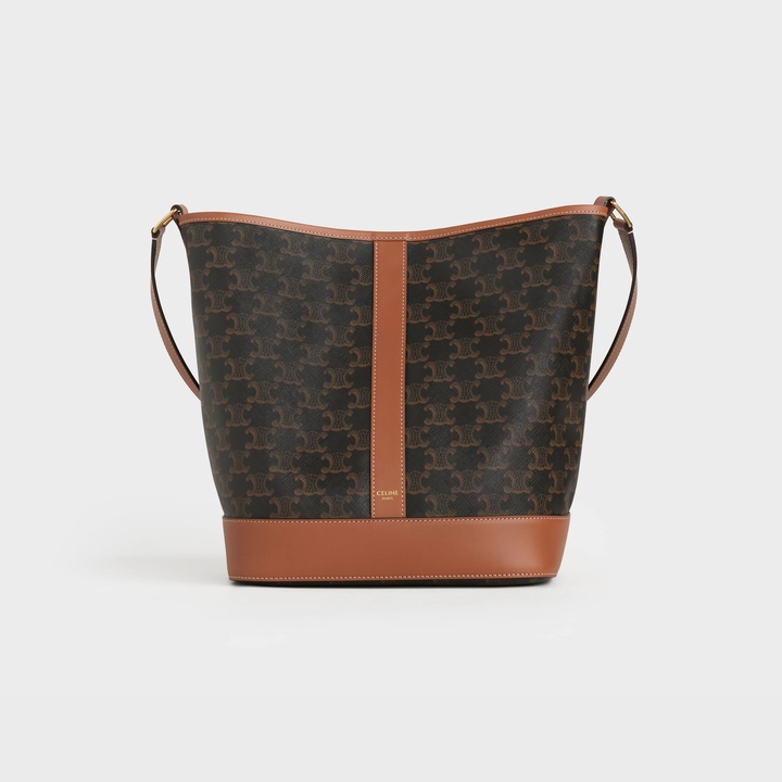 MEDIUM BUCKET IN TRIOMPHE CANVAS AND CALFSKIN TAN - Artisantouchss
