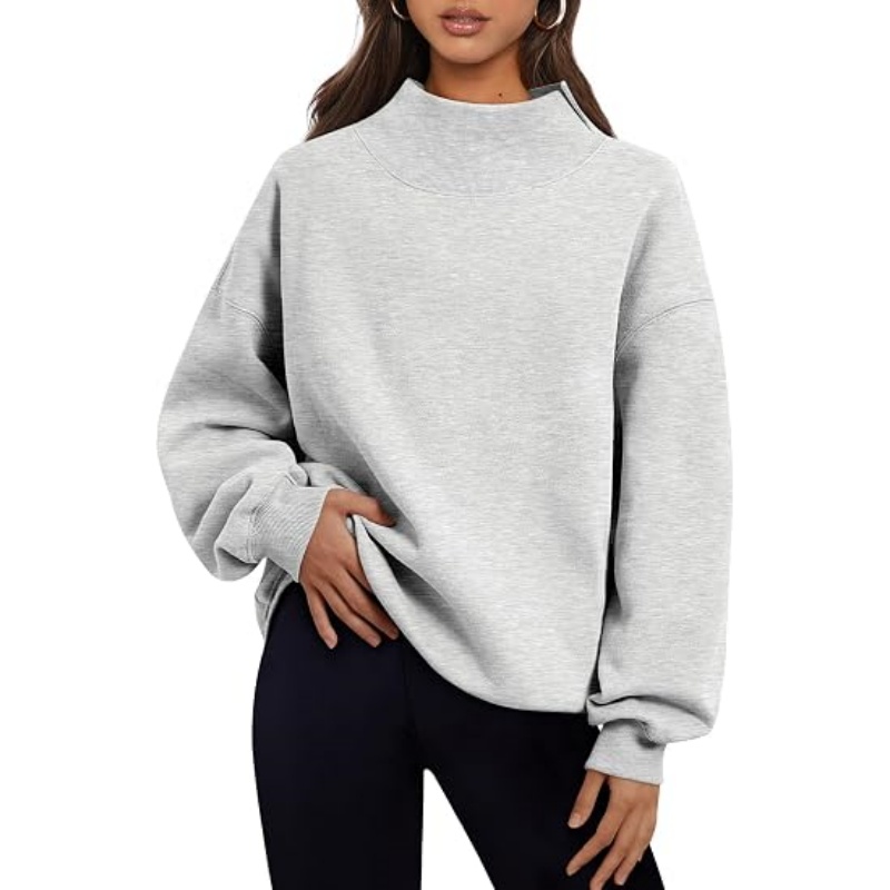 Women's Mock Neck Oversized Sweatshirt | 2026 Fall Fashion Long Sleeve Fleece Pullover