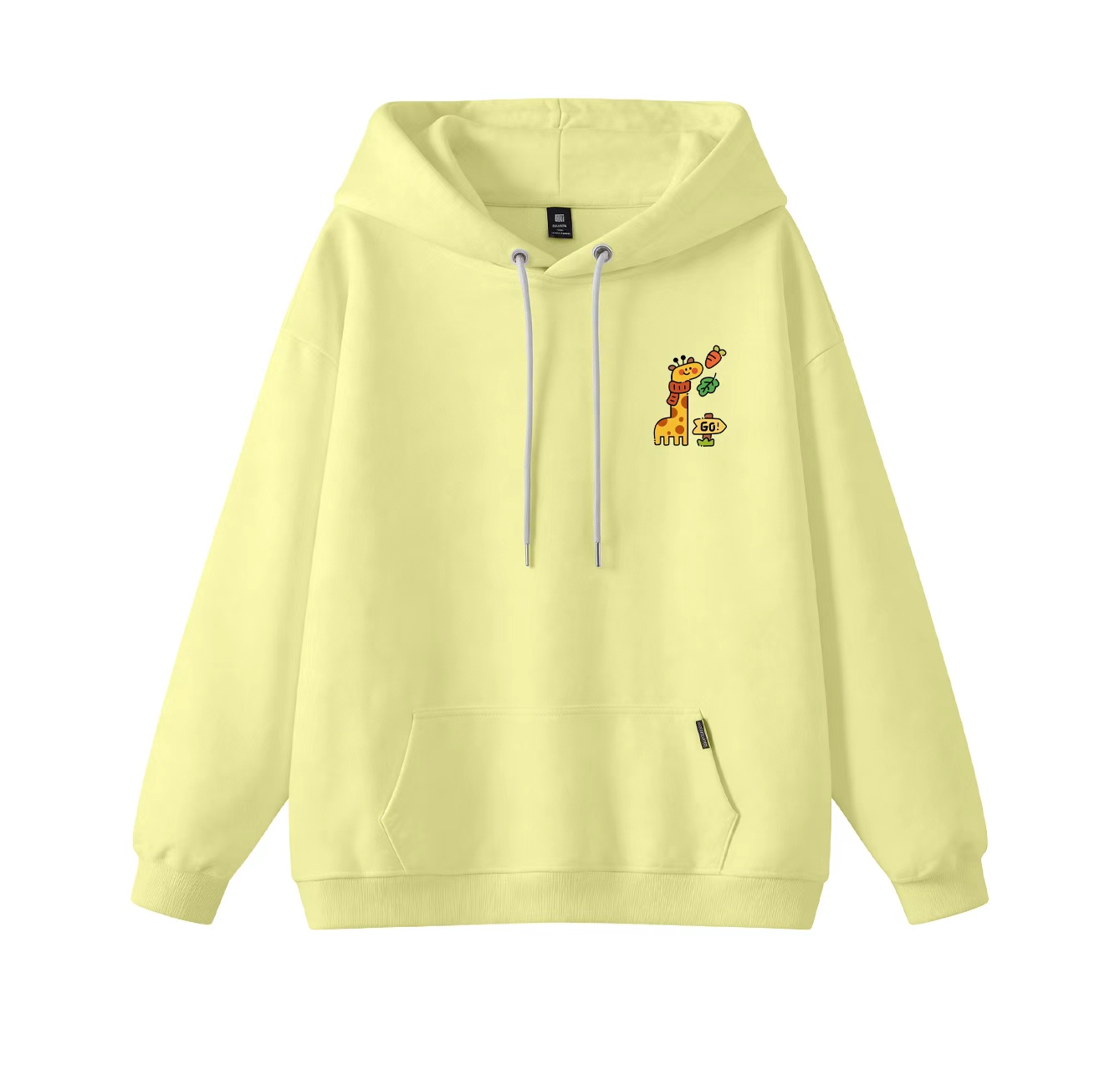 This adorable hooded sweatshirt features a giraffe scarf print and is a casual pullover. Its stand-up collar also makes it an ideal choice for winter wear.