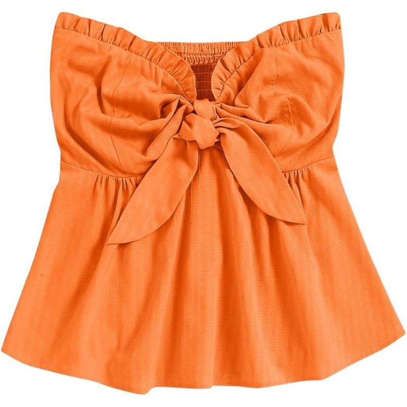 AURETOP Women's Frill Trim Tie Front Tube Top
