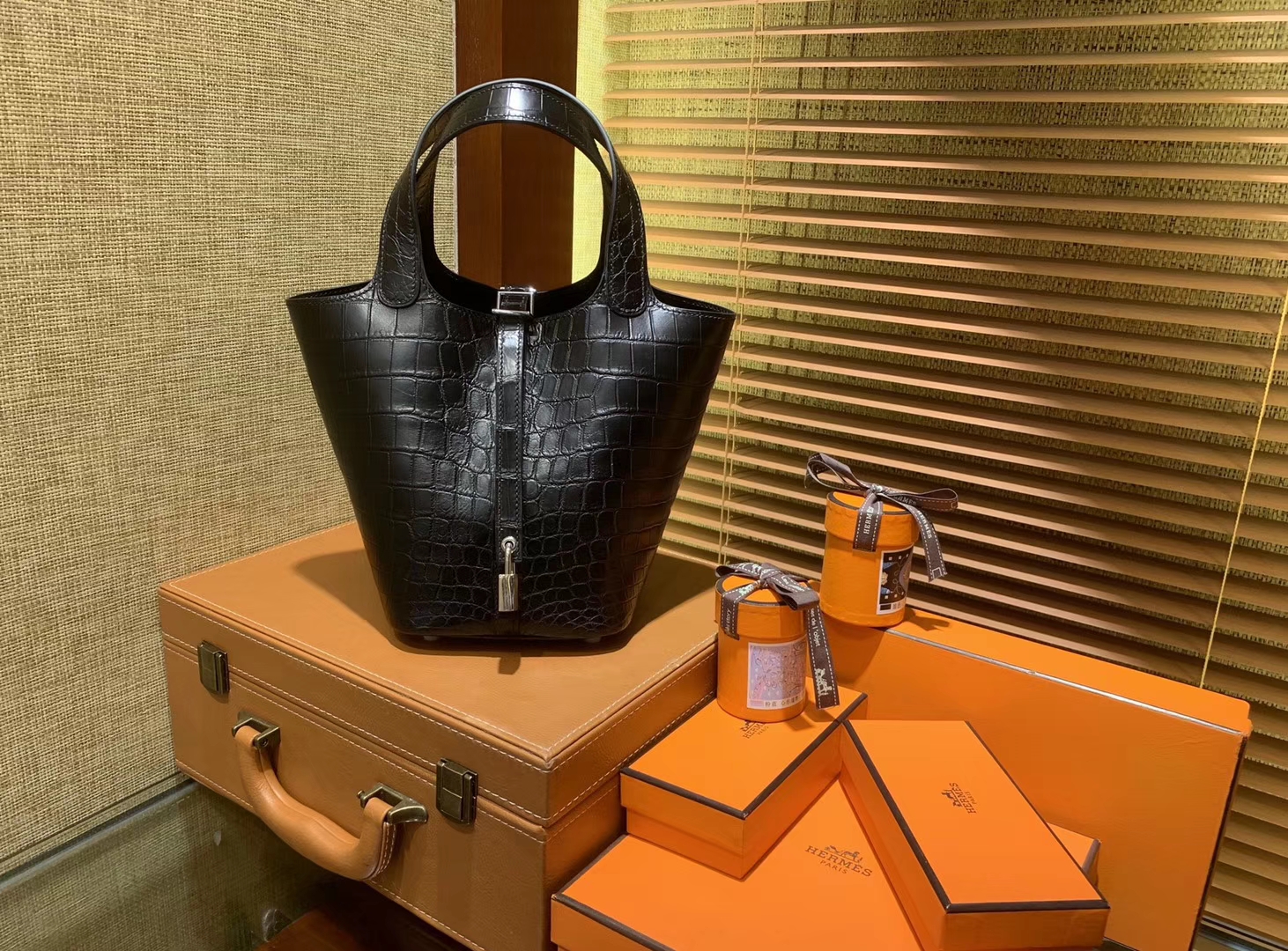 Hermes Picotin Basket - Crocodile Skin - Classic Black - Fully Hand-Embroidered - 18cm-22cm