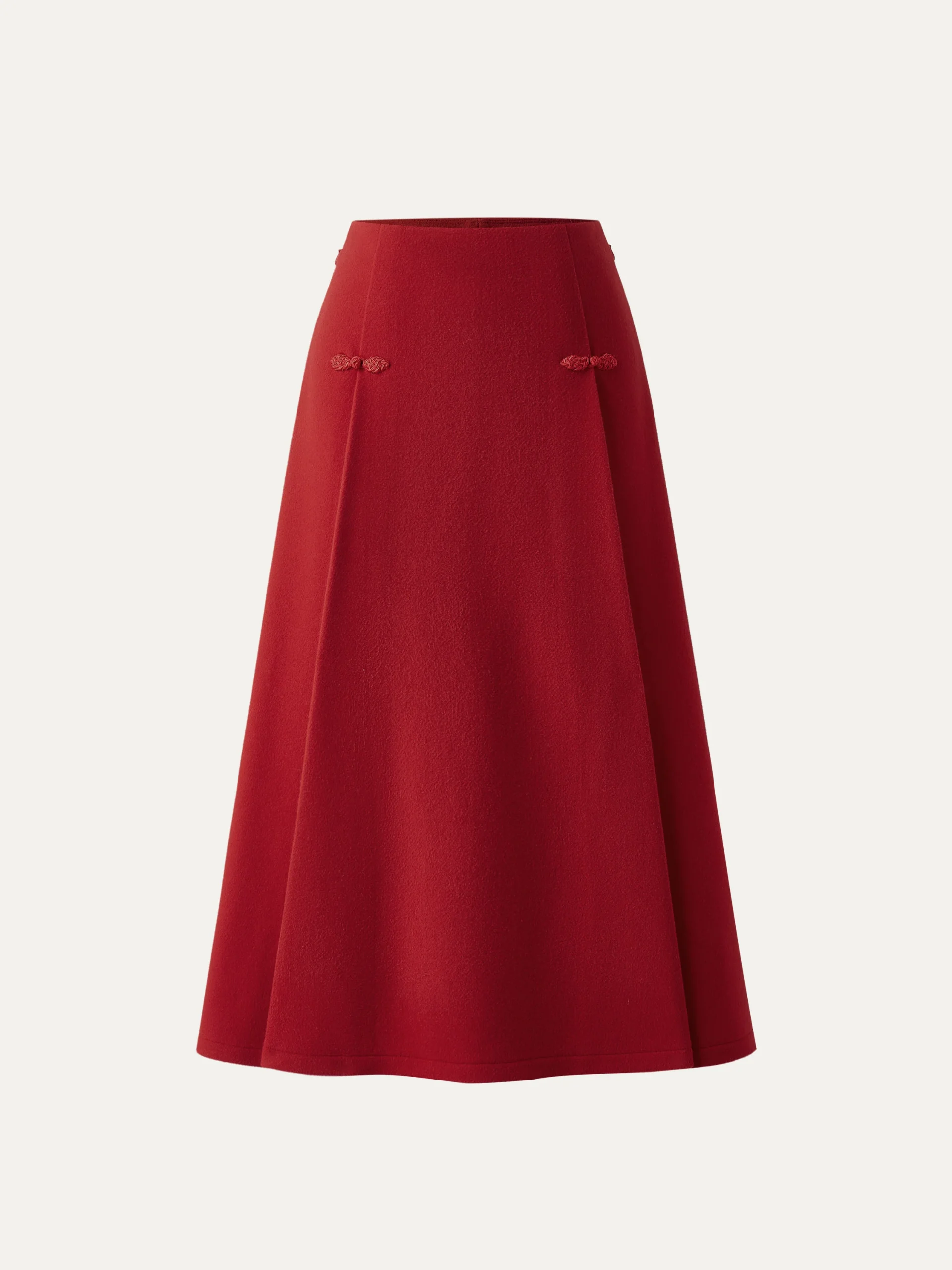 Wool-like Frog Button A-Line Midi Skirt