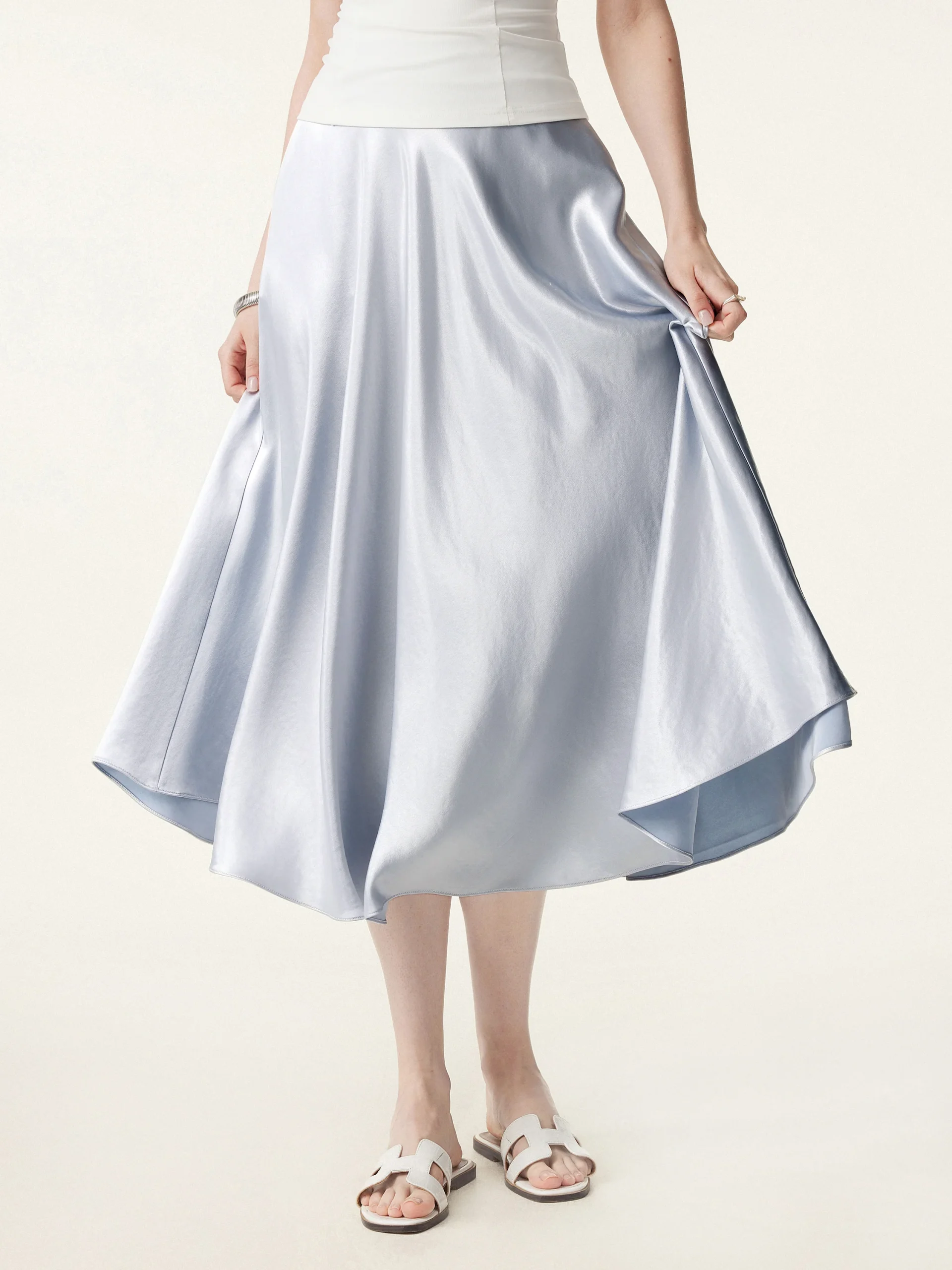 Bias-cut Acetate Maxi Circle Skirt with Pockets