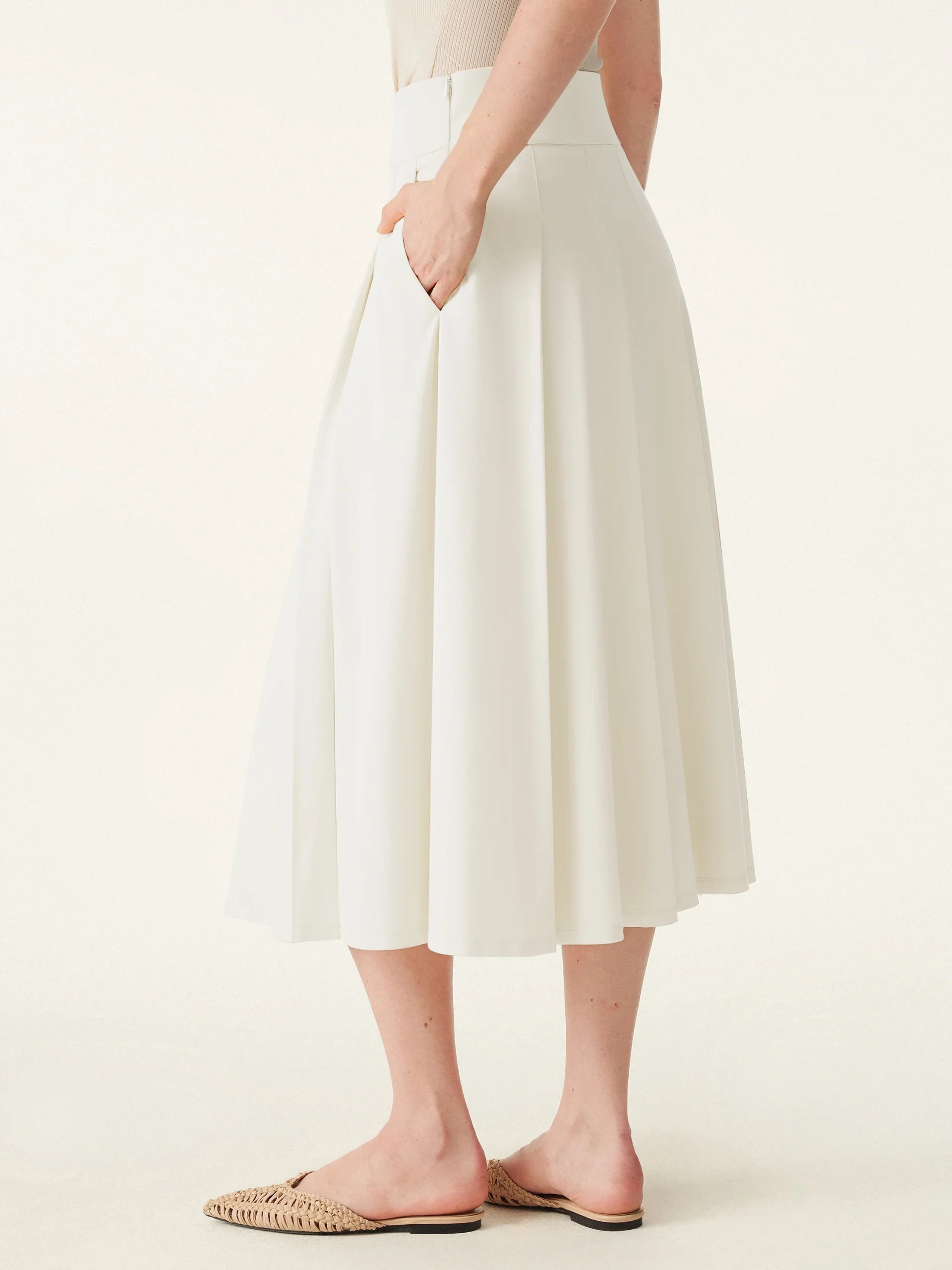 Bamboo Ponte Midi Peated Skirt with Pockets