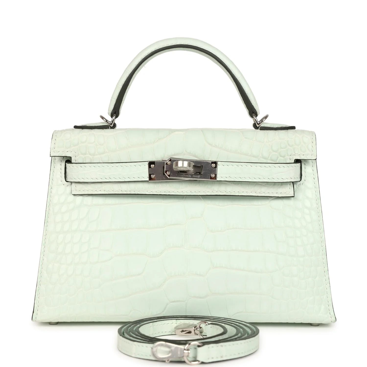 Hermes Kelly Sellier 20 Vert Peppermint Matte Alligator Palladium Hardware