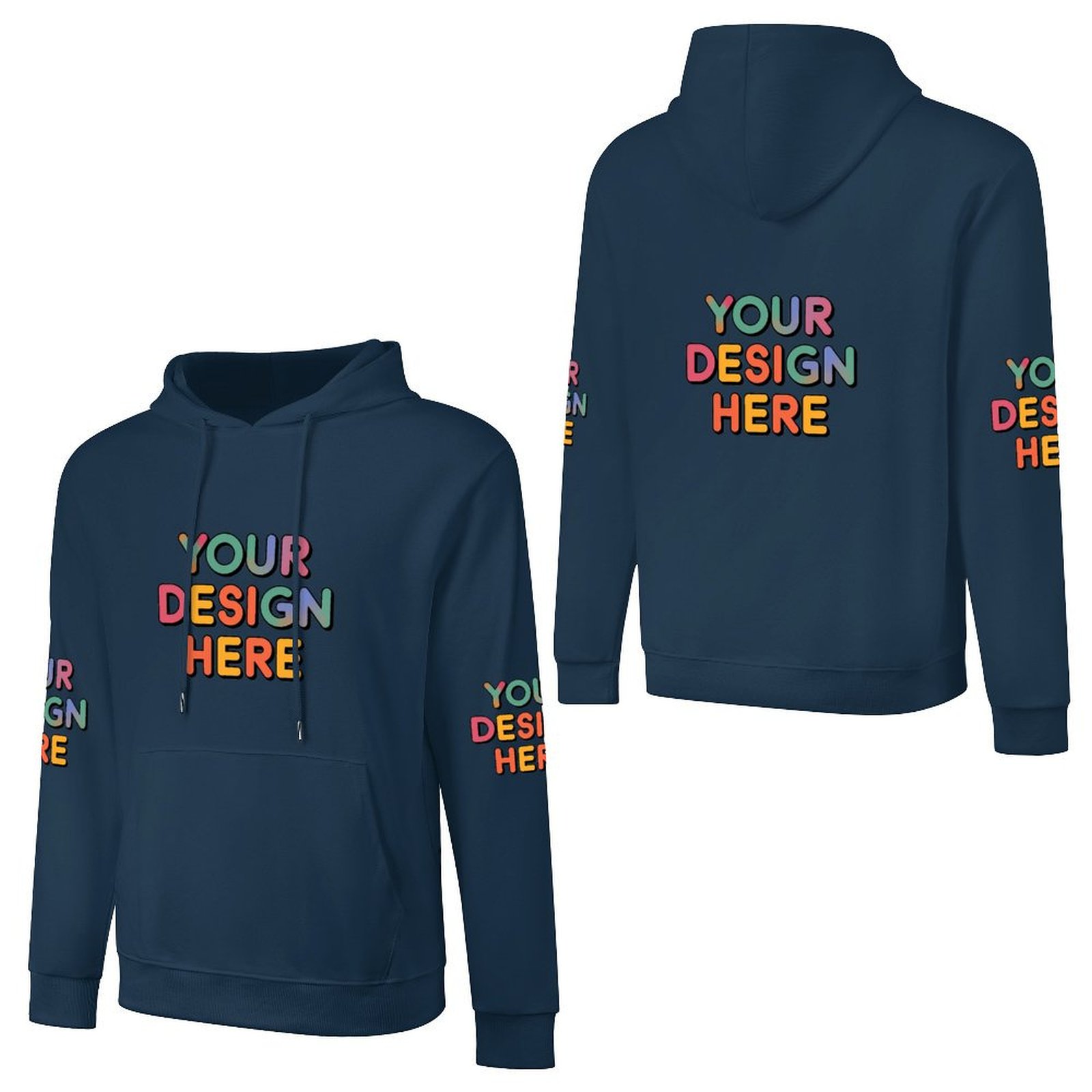 Customized Men’s Fashionable Hooded Sweater with Front, Back, and Sleeve Prints