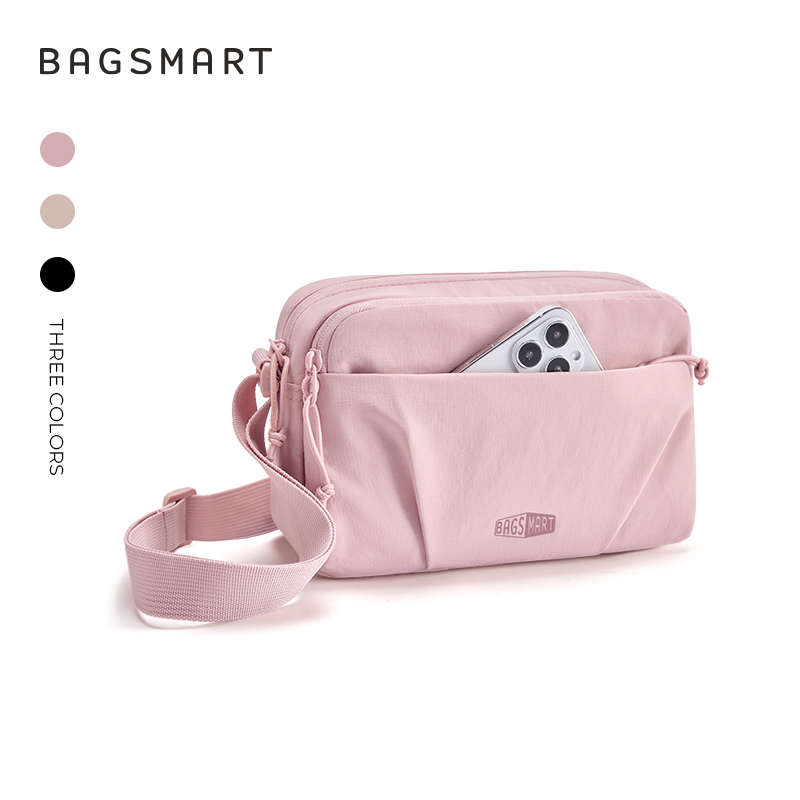 BAGSMART Crossbody Bag, Everyday Carry Shoulder Bag, Travel Handbag Purse with Adjustable Straps, Pink