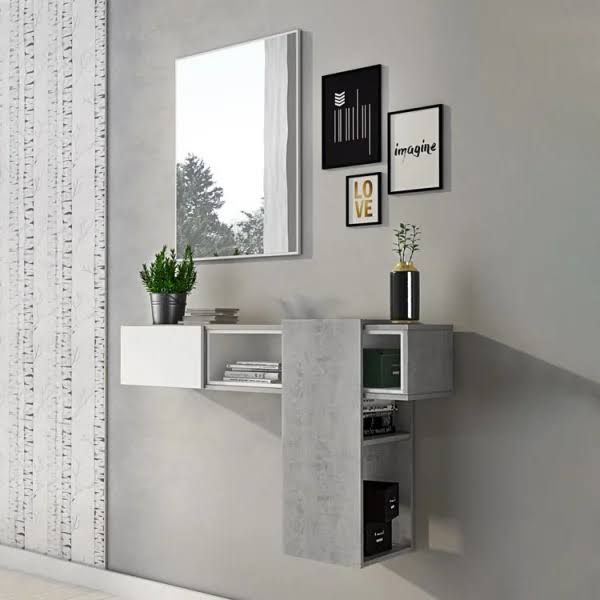 Mobile ingresso sospeso 100x185h cm con specchio bianco cemento Rich Gihome
