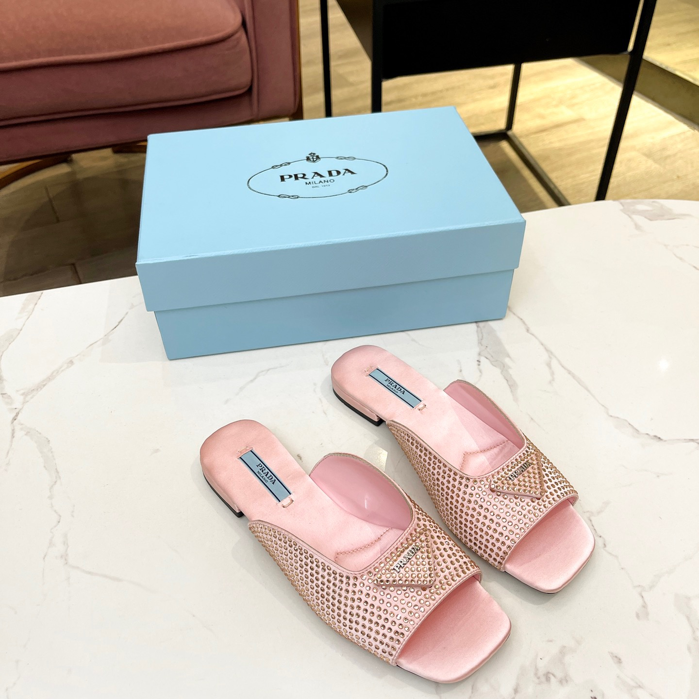 Prada Satin Slippers with Crystals Size 35-41 4-Color