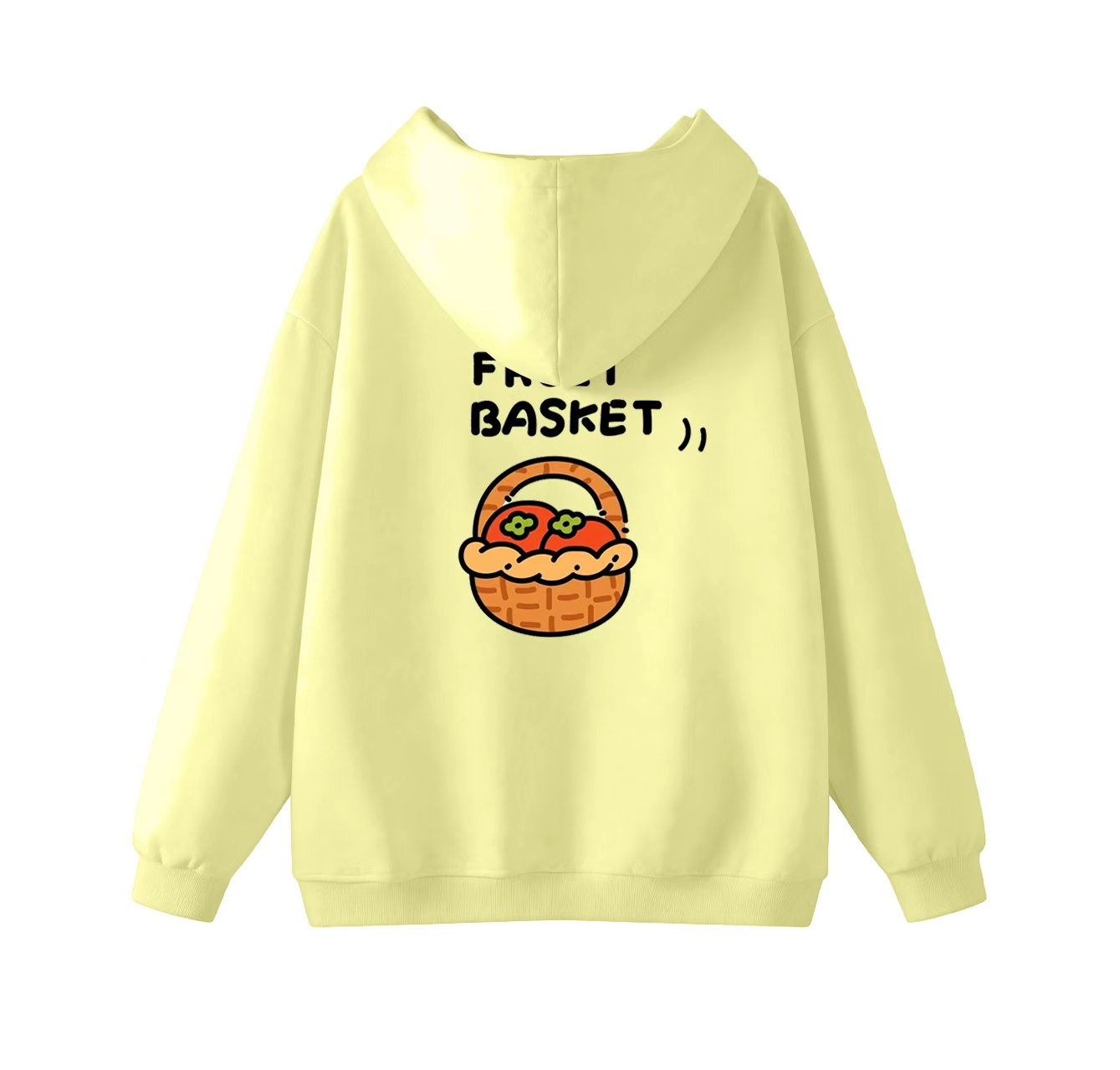 This adorable hooded sweatshirt features a fruit basket print and is a casual pullover. Its stand-up collar design also makes it an ideal choice for winter wear.