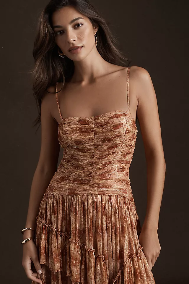 Jessa Ruffled Drop-Waist Gown GOLD