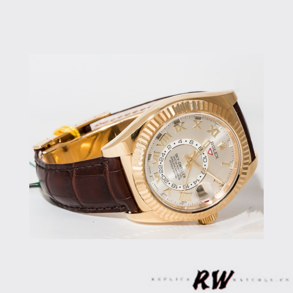 Rolex Sky-Dweller 326138 Sunray Silver Dial Yellow Gold 42MM Mens Replica Watch