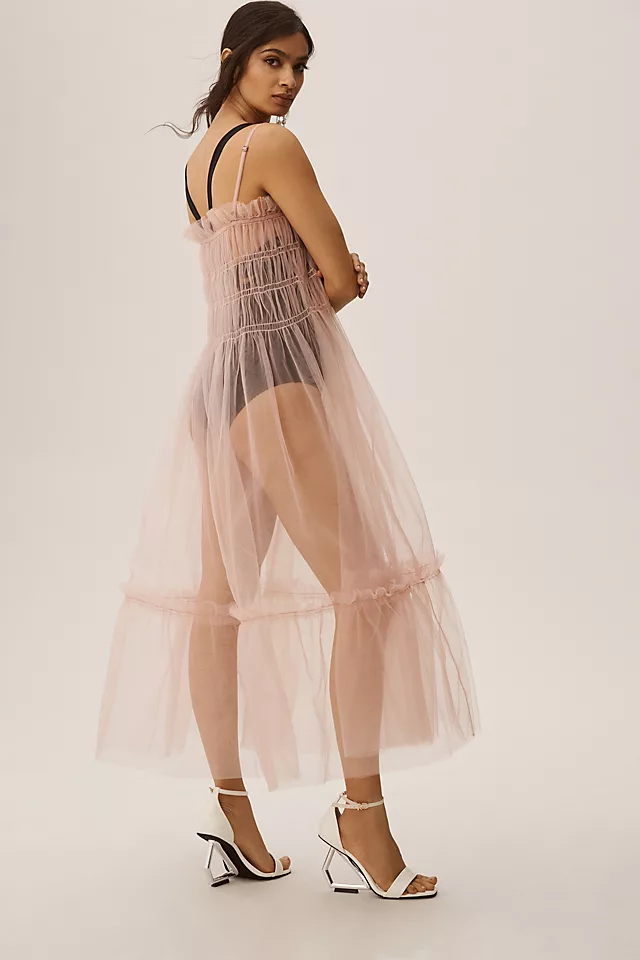 Sheer Smocked Slip Dress MAUVE