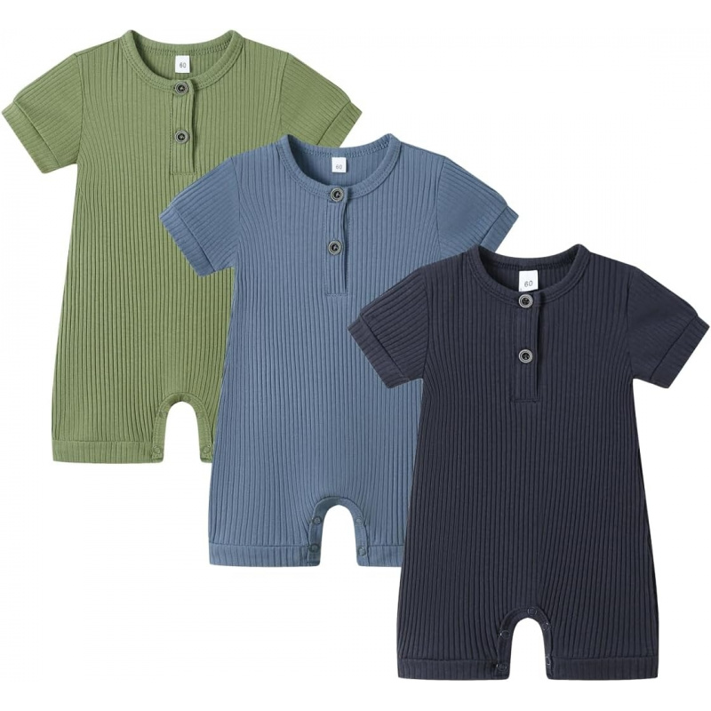 VAELIRAEL Baby Boy Girl 2/3 Pack Solid Romper