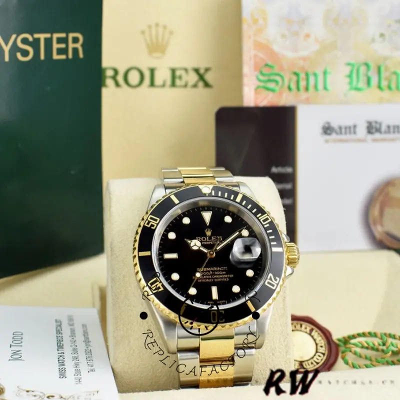 Rolex Submariner Date 16613LN Yellow Gold Stainless Steel Black Dial 40mm Mens Replica Watch