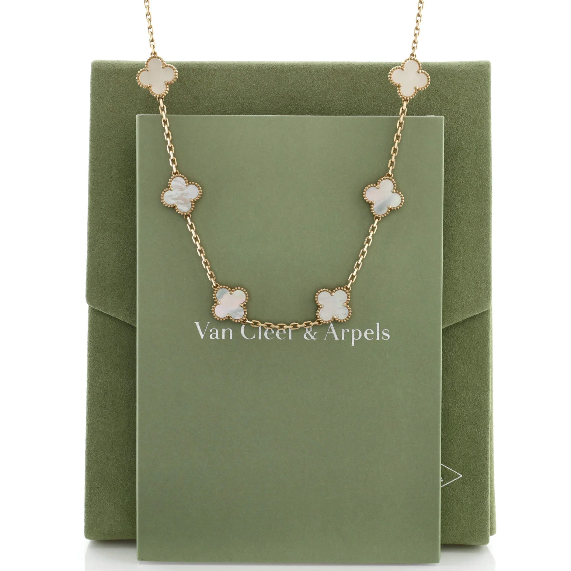 Vintage Alhambra 10 Motifs Necklace 18K Yellow Gold and Mother of Pearl