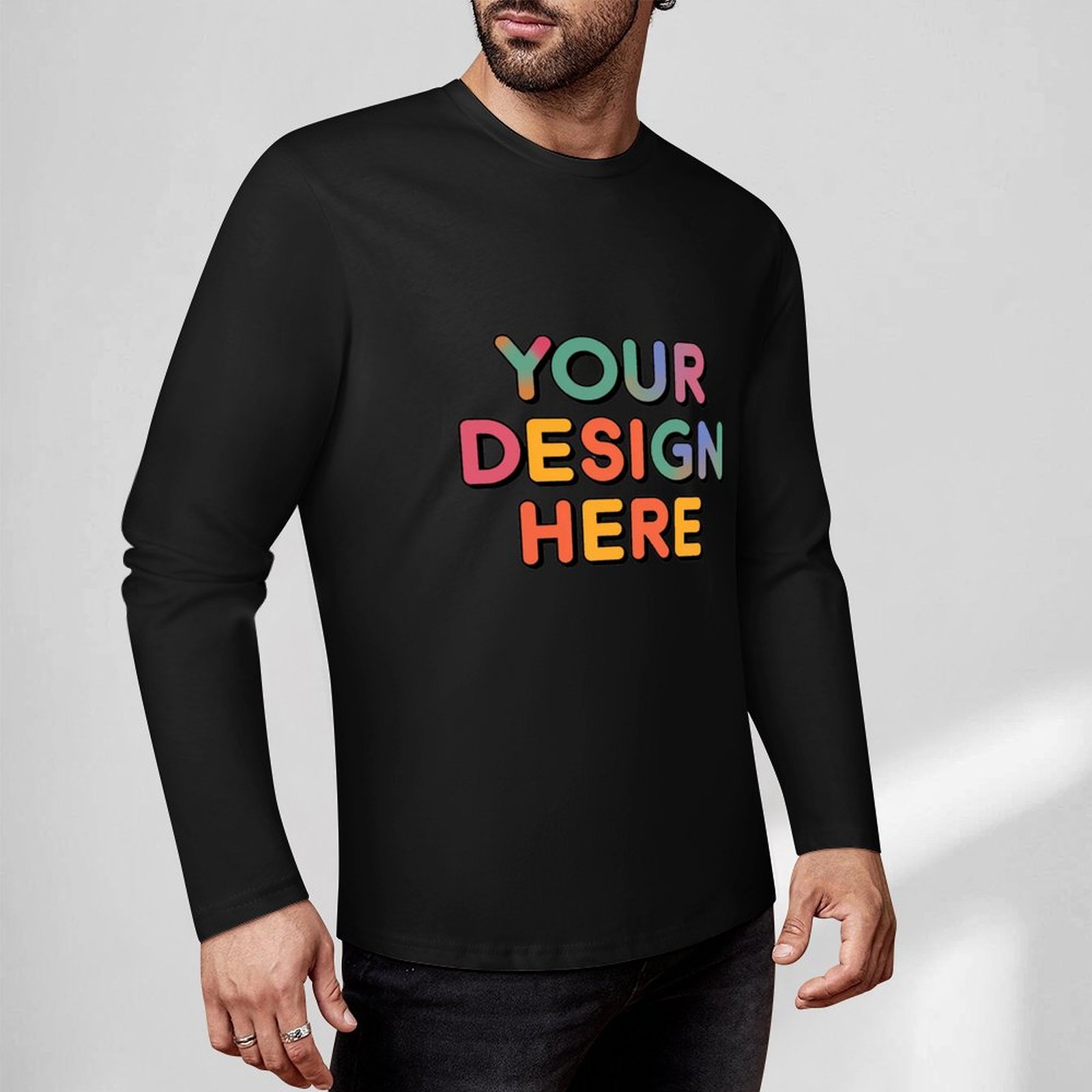 Customized Men’s Pure Cotton Long Sleeved T-Shirt Printed on Front