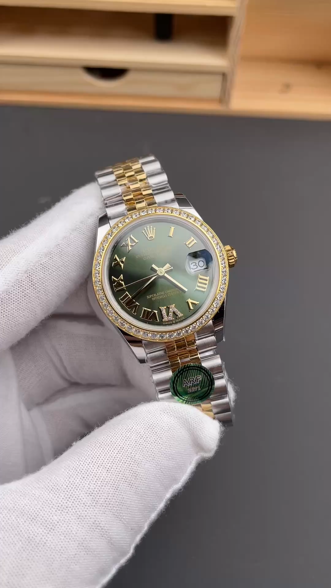 Rolex Datejust 36 Yellow Gold & Diamonds Olive Green Diamond Pave Roman Dial m126283rbr 0011