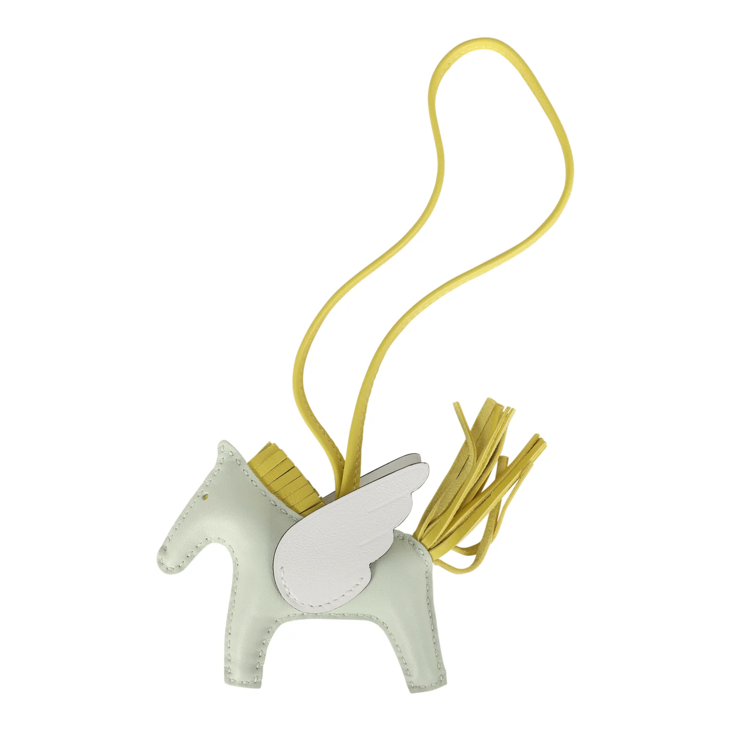 Hermes Pegase Rodeo Bag Charm PM New White/Vert Fizz/Lime Milo Lambskin