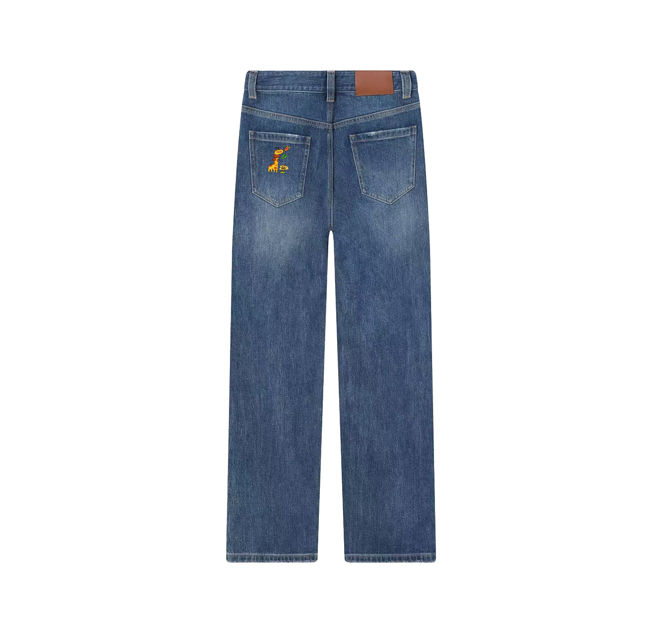 A pair of jeans with a giraffe scarf pattern – a wardrobe essential.