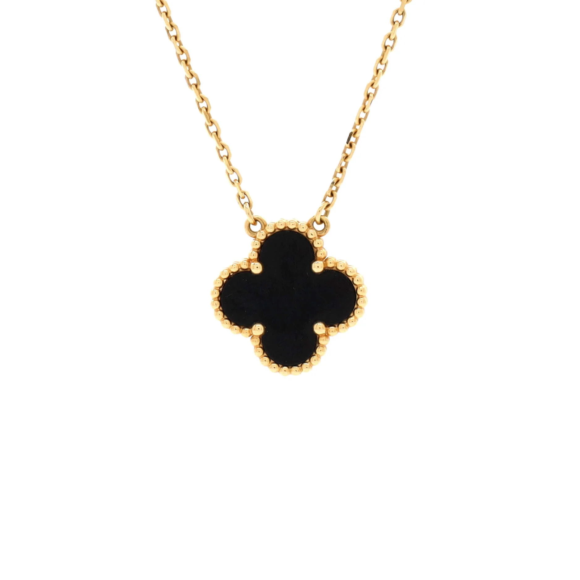 Vintage Alhambra Pendant Necklace 18K Yellow Gold and Onyx